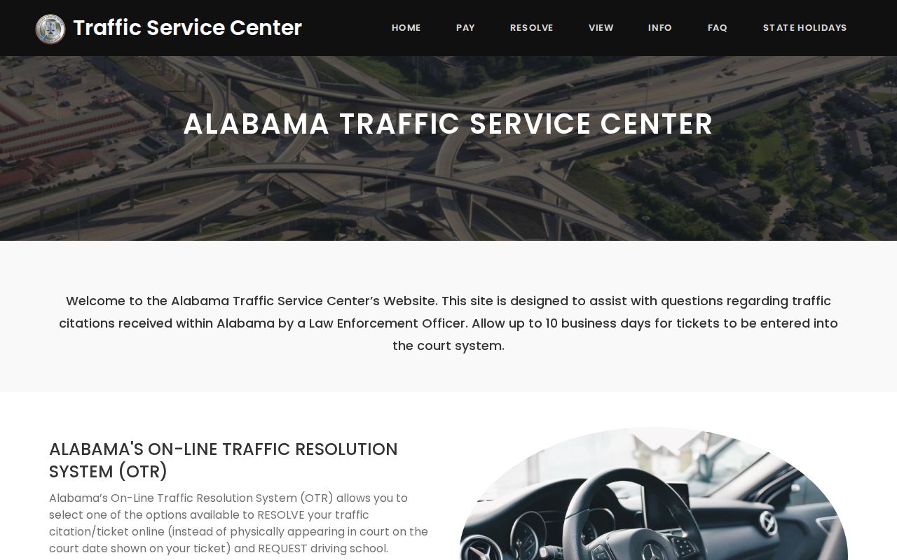 Alabama Traffic Service Center interface for Hale County ticket and traffic warrant routing