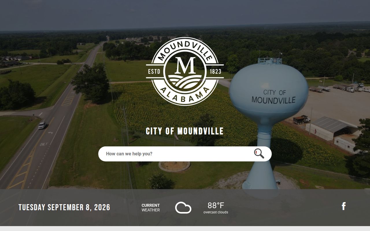 Official Moundville municipal website interface