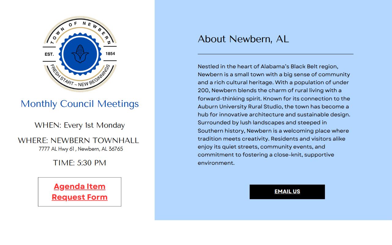 Official Newbern Town Hall website and civic contact information
